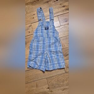 Vintage OshKosh B'gosh Blue Plaid Kids Overalls Shorts USA